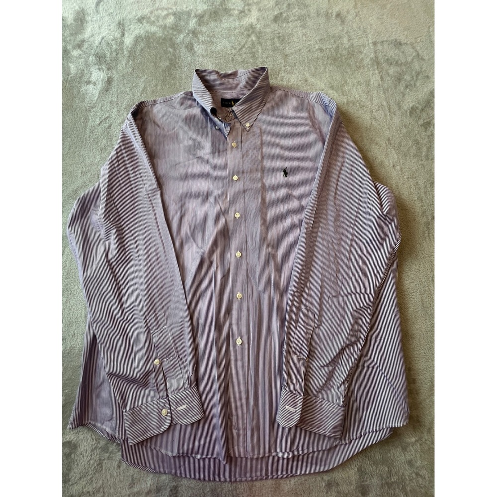 Polo Ralph Lauren Button Down Shirt Mens XXL Purple White Striped Long Sleeve